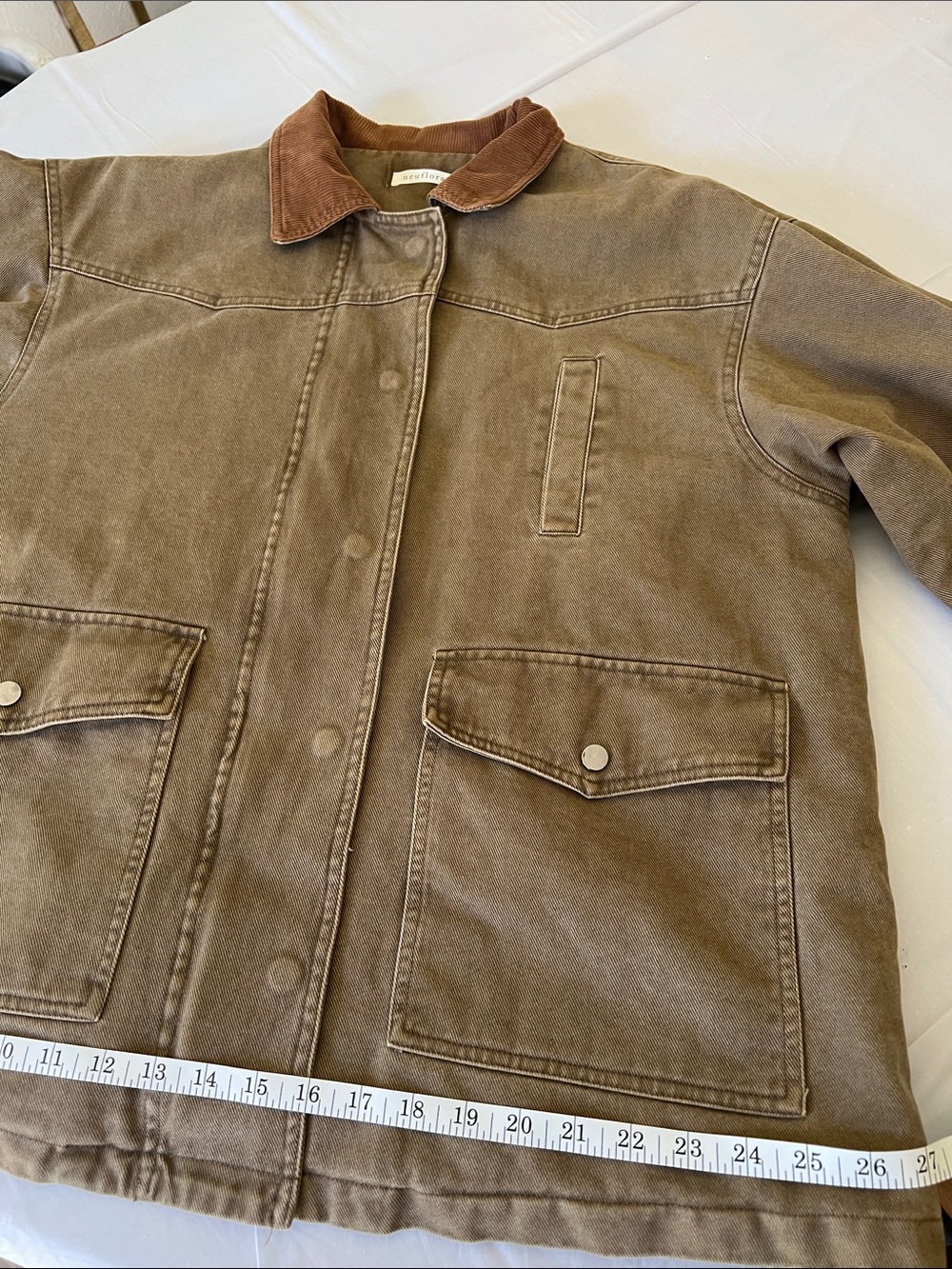 Neuflora- Tasmania Jacket-Brown Canvas Jacket with Corduroy Collar - Women - Picture 8 of 10